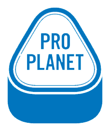 Altes Pro-Planet Label in blau und weiß