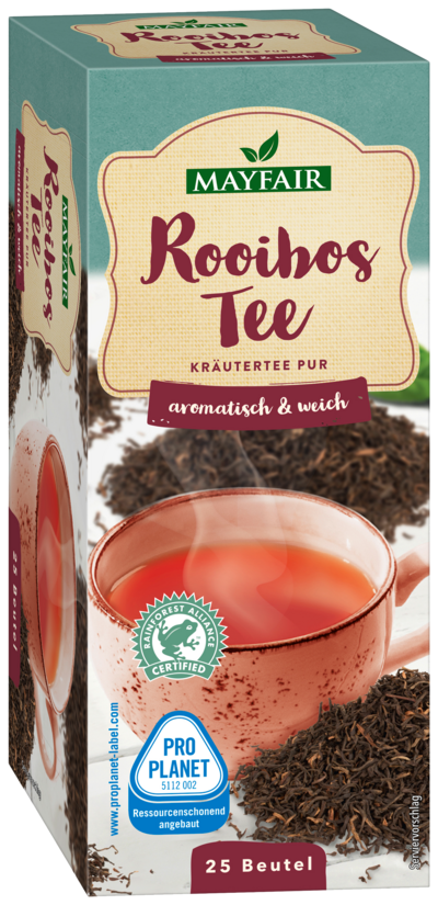 Rooibos Tee mit Rainforest Alliance-Siegel der Marke Mayfair 