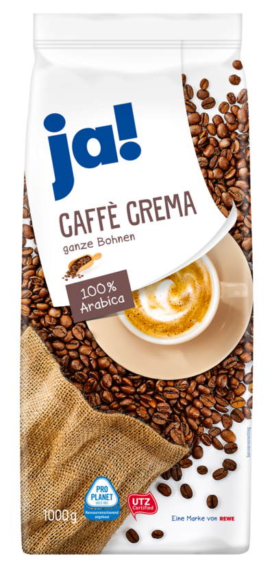 Caffe Crema mit 100% Arabica-Kaffeebohnen mit UTZ-Siegel der Marke ja!  