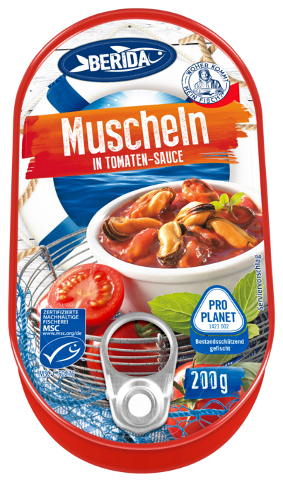 Muscheln in Tomaten-Sauce mit MSC-Siegel der Marke Berida 